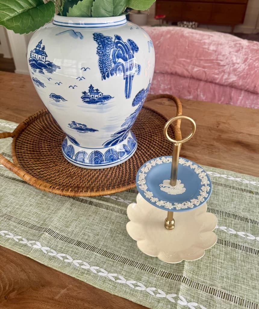 Blue Wedgwood Jasperware with a metal cream scalloped bowl…