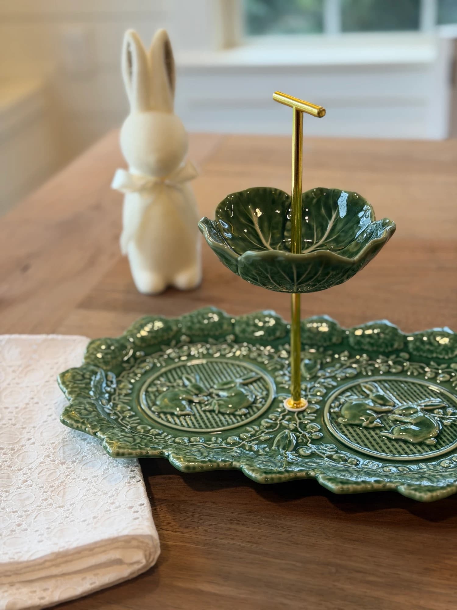 Vintage Bordallo Pinheiro bunny and cabbage serving stand…