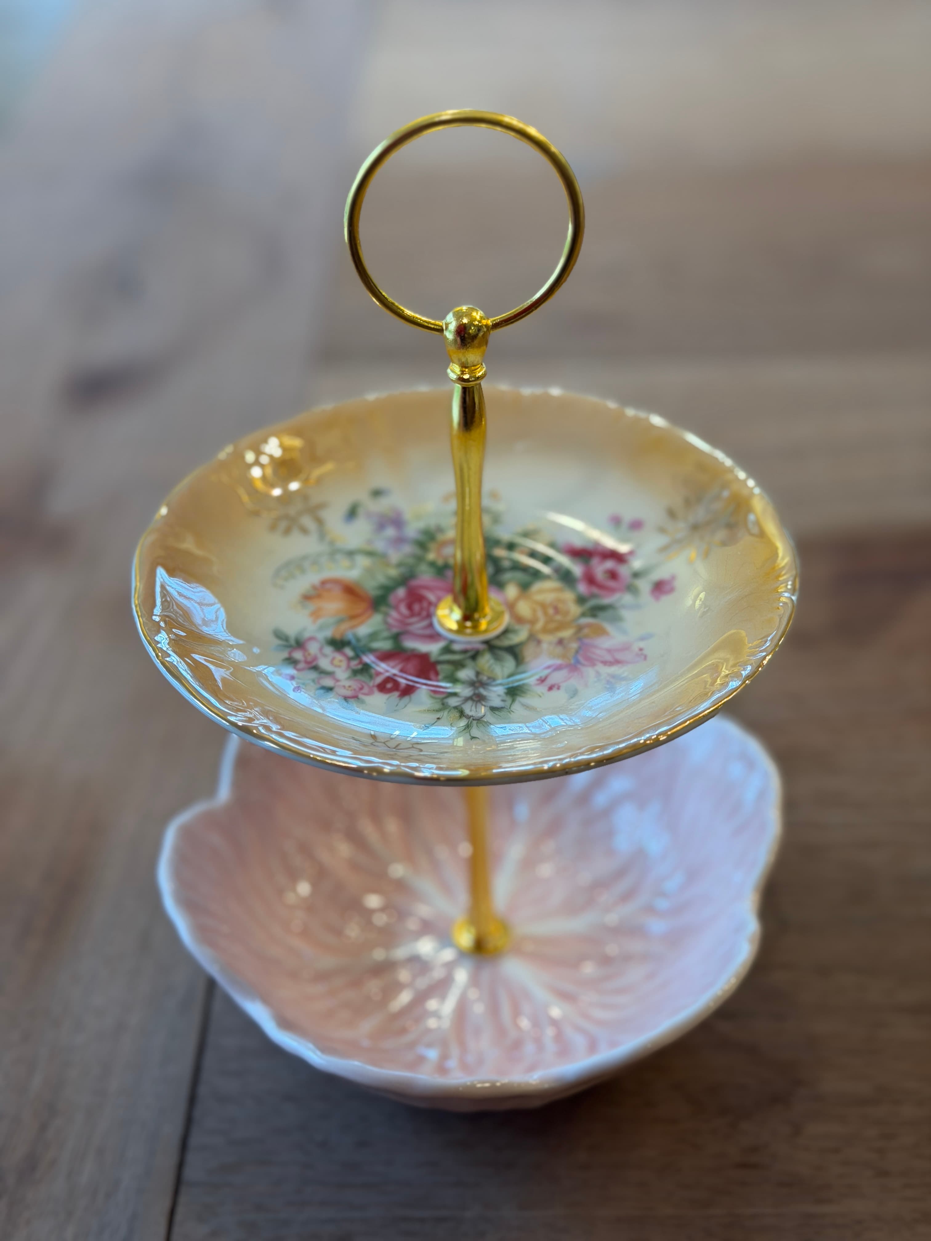 Mixed matched vintage petite tiered stand with a new Hobby…