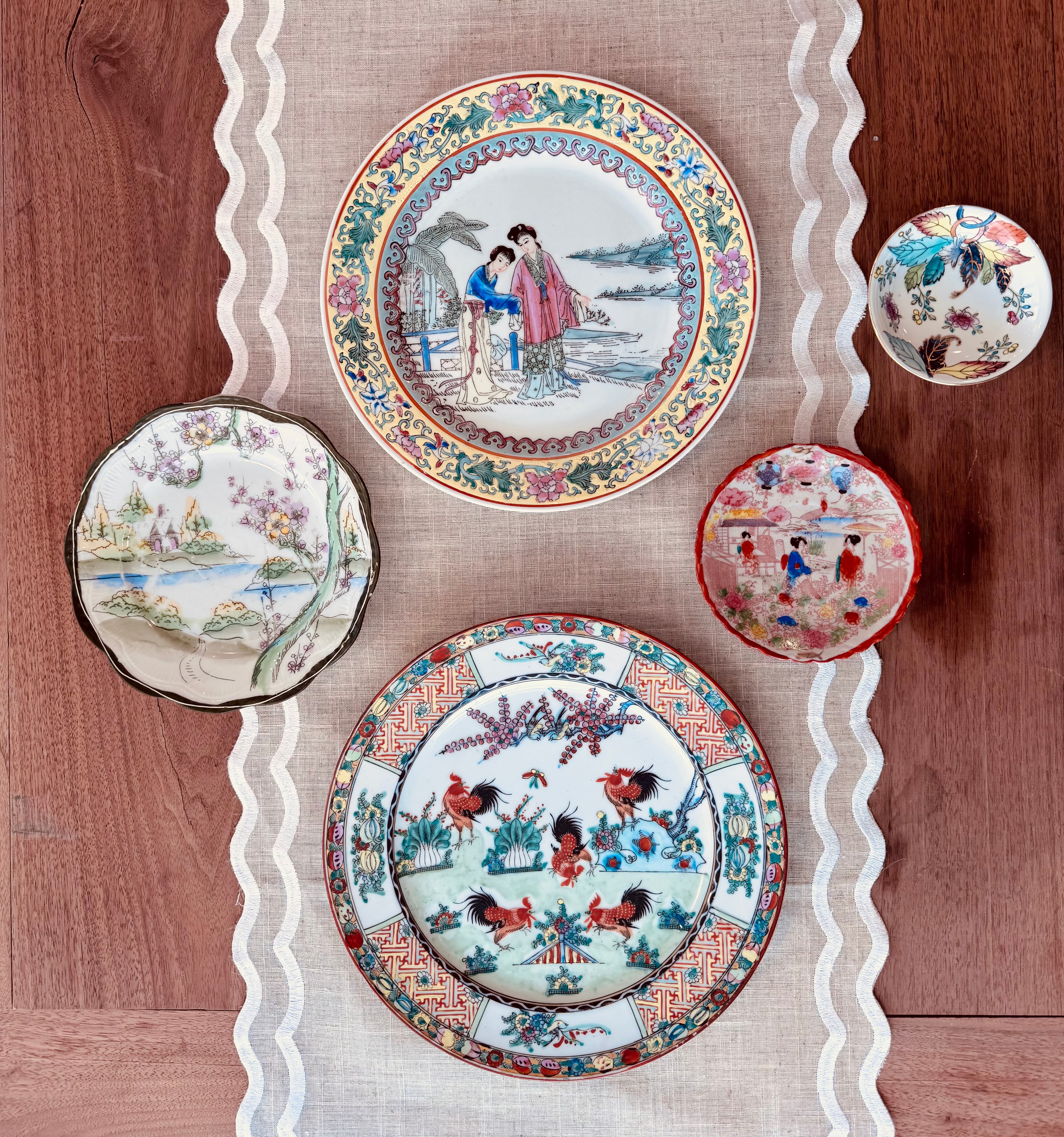 Instant Vintage Asian plate wall set: pattern measure…