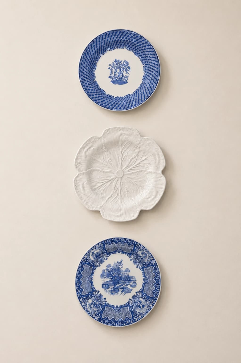 Bordallo Pinheiro Cream Cabbage and Classic Blue Spode (3 pieces)
