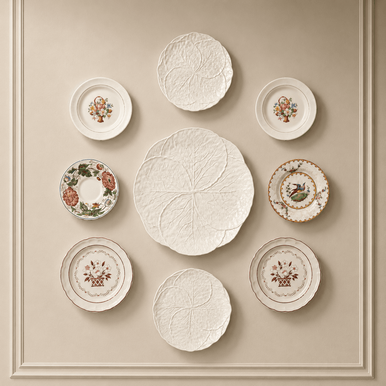 Cream Cottage Plate Wall (9 pieces)