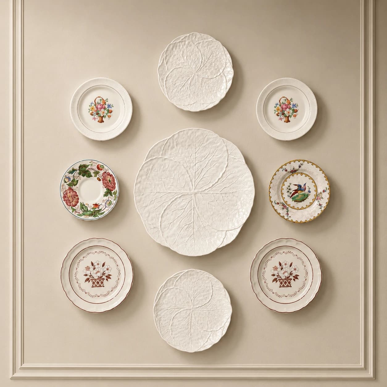 Cream Cottage Plate Wall (9 pieces)