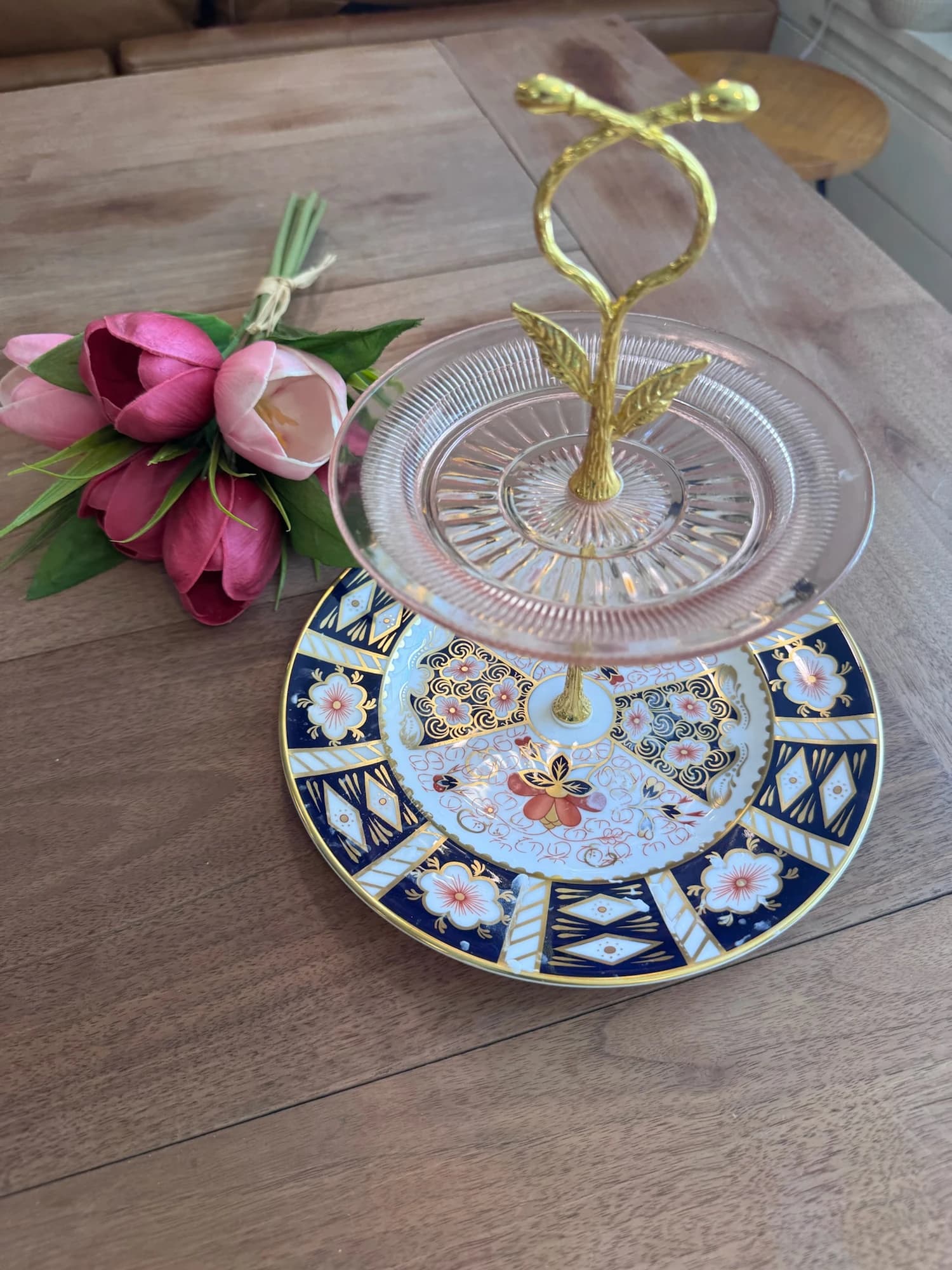 Imari Royal Derby & Pink Depressing Glass